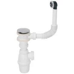 Ensemble Lavabo Siphon Et Bonde Quick-clac Avec Trop Plein Wirquin SP50199, Blanc