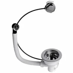 WIRQUIN Bonde évier 2 Bacs Dia 90 à Câble + Trop Plein