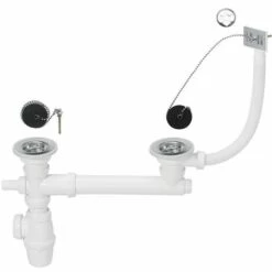 Vidage Pour évier 2 Bacs Ø60 Mm Avec Prise Machine à Laver Wirquin SP3233, Blanc