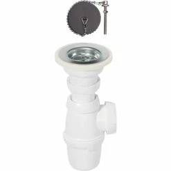 Siphon Réglable Nf + Bonde à Bouchon Wirquin SP3214, Blanc