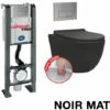 WIRQUIN Pack Complet WC Sans Bride Bati Autoportant + Cuvette Noir Matt Sans Bride + Plaque Inox DESIGN