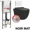 WIRQUIN Pack Complet WC Sans Bride Bati INITIO + Cuvette Noir Matt Suspendu Sans Bride + Plaque Blanche DESIGN