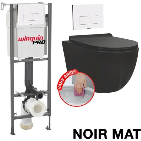 WIRQUIN Pack Complet WC Sans Bride Bati INITIO + Cuvette Noir Matt Suspendu Sans Bride + Plaque Blanche DESIGN 1 WIRQUIN Pack Complet WC Sans Bride Bati INITIO + Cuvette Noir Matt Suspendu Sans Bride + Plaque Blanche DESIGN