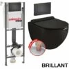 WIRQUIN Pack Complet WC Sans Bride Bati INITIO + Cuvette Noir Brillant Suspendu Sans Bride + Plaque Noir Soft Touch