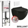 WIRQUIN Pack Complet WC Sans Bride Bati INITIO + Cuvette Noir Brillant Suspendu Sans Bride + Plaque Blanche DESIGN