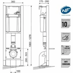 WIRQUIN Pack Complet WC Sans Bride Bati Autoportant + Cuvette Noir Matt Sans Bride + Plaque Blanche DESIGN -France WIRQUIN Soldes 2022 7146080 4