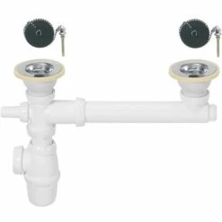 Siphon Réglable Et Bondes à Bouchon Ø60 Pour évier 2 Bacs - Wirquin Pro 30720440