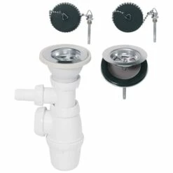 Siphon Réglable Et Bondes à Bouchon Ø60 Mm Pour évier 2 Bacs Communicants - Wirquin Pro 30720438